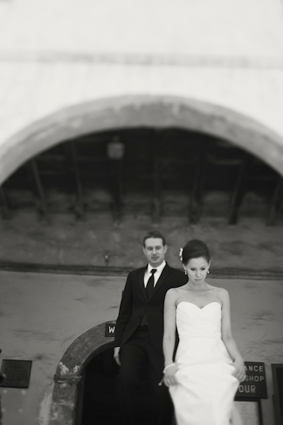 black and white image of bride and groom